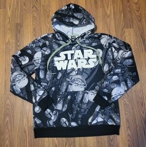 Men's Star Wars Yoda Hoodie Pullover Large Graphic All Over Print Sweatshirt C51